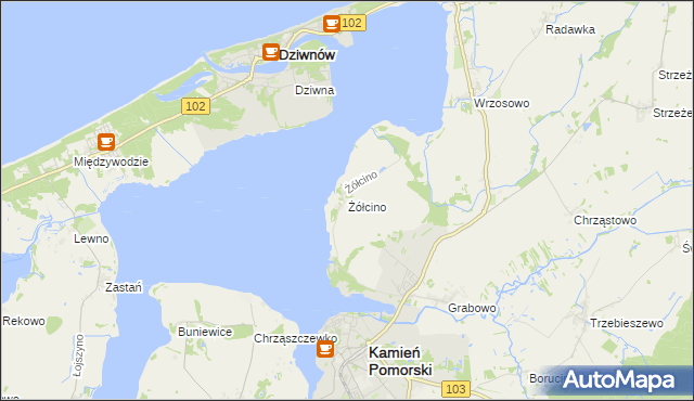 mapa Żółcino, Żółcino na mapie Targeo