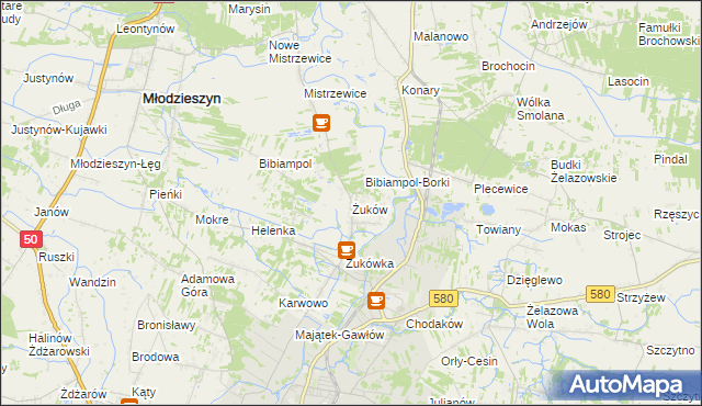 mapa Żuków gmina Sochaczew, Żuków gmina Sochaczew na mapie Targeo