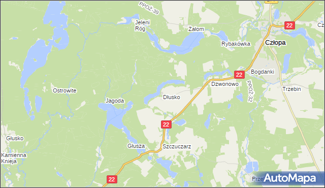 mapa Dłusko gmina Człopa, Dłusko gmina Człopa na mapie Targeo