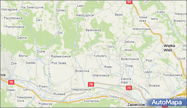 mapa Kobylany gmina Zabierzów, Kobylany gmina Zabierzów na mapie Targeo