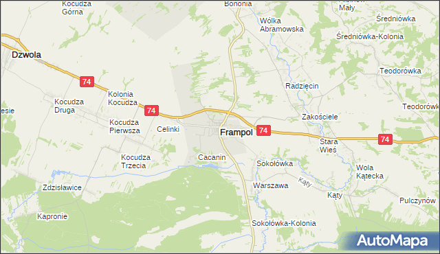 mapa Frampol powiat biłgorajski, Frampol powiat biłgorajski na mapie Targeo