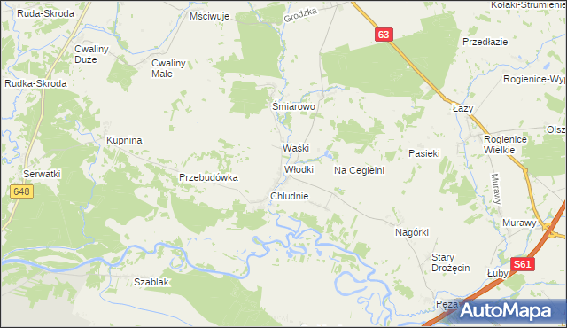 mapa Włodki gmina Mały Płock, Włodki gmina Mały Płock na mapie Targeo