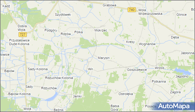 mapa Marysin gmina Potworów, Marysin gmina Potworów na mapie Targeo