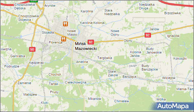 mapa Targówka gmina Mińsk Mazowiecki, Targówka gmina Mińsk Mazowiecki na mapie Targeo