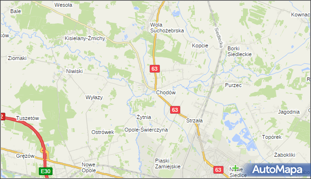 mapa Chodów gmina Siedlce, Chodów gmina Siedlce na mapie Targeo