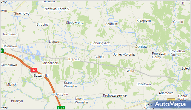 mapa Osiek gmina Joniec, Osiek gmina Joniec na mapie Targeo