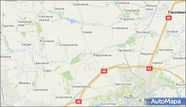 mapa Radzikowice, Radzikowice na mapie Targeo