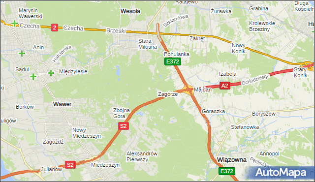 mapa Zagórze gmina Wiązowna, Zagórze gmina Wiązowna na mapie Targeo