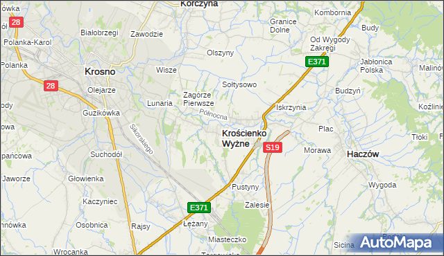 mapa Krościenko Wyżne, Krościenko Wyżne na mapie Targeo