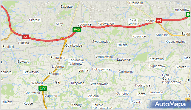 mapa Wróblowice gmina Kraków, Wróblowice gmina Kraków na mapie Targeo
