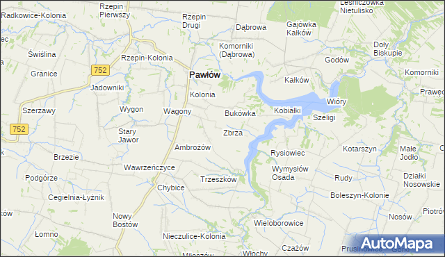 mapa Zbrza gmina Pawłów, Zbrza gmina Pawłów na mapie Targeo