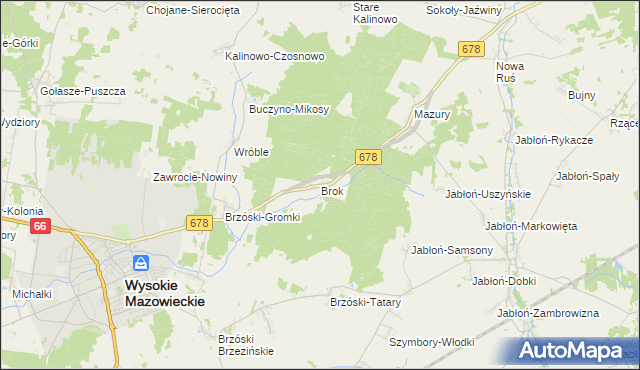 mapa Brok gmina Wysokie Mazowieckie, Brok gmina Wysokie Mazowieckie na mapie Targeo