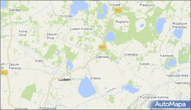 mapa Dąbrowa gmina Ludwin, Dąbrowa gmina Ludwin na mapie Targeo