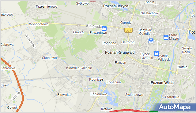 mapa Grunwald gmina Poznań, Grunwald gmina Poznań na mapie Targeo