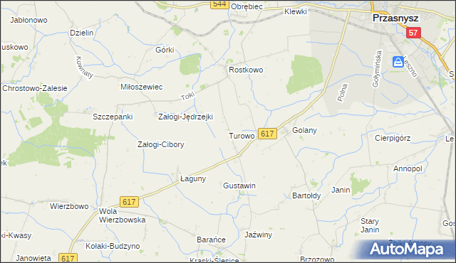 mapa Turowo gmina Czernice Borowe, Turowo gmina Czernice Borowe na mapie Targeo