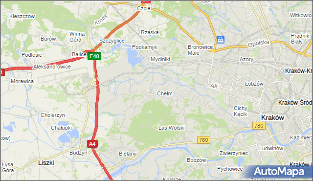 mapa Chełm gmina Kraków, Chełm gmina Kraków na mapie Targeo