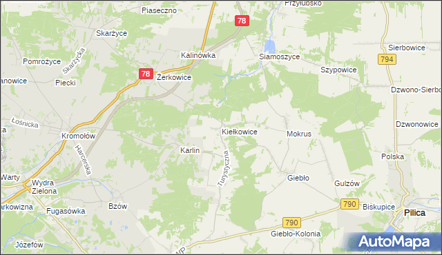 mapa Kiełkowice, Kiełkowice na mapie Targeo