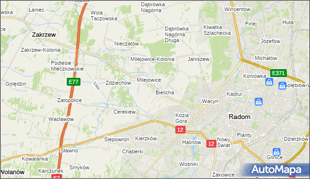 mapa Bielicha, Bielicha na mapie Targeo