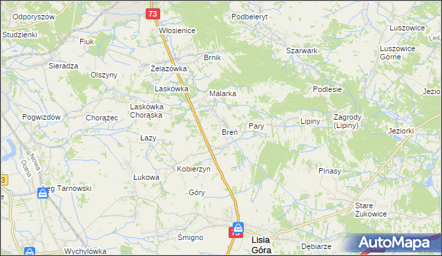 mapa Breń gmina Lisia Góra, Breń gmina Lisia Góra na mapie Targeo