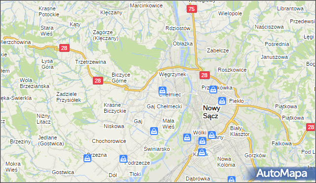 mapa Chełmiec powiat nowosądecki, Chełmiec powiat nowosądecki na mapie Targeo