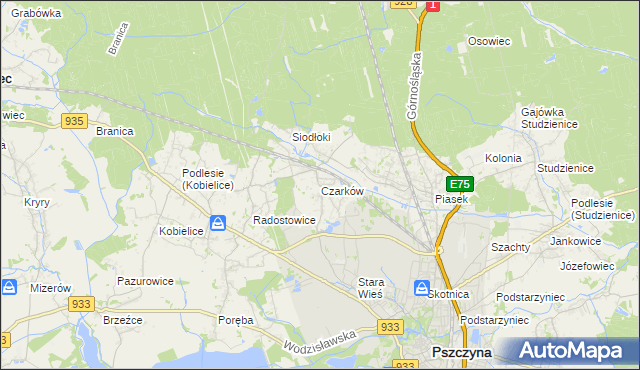 mapa Czarków gmina Pszczyna, Czarków gmina Pszczyna na mapie Targeo
