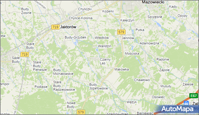 mapa Czarny Las gmina Grodzisk Mazowiecki, Czarny Las gmina Grodzisk Mazowiecki na mapie Targeo