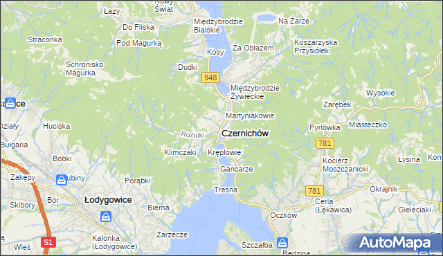 mapa Czernichów powiat żywiecki, Czernichów powiat żywiecki na mapie Targeo