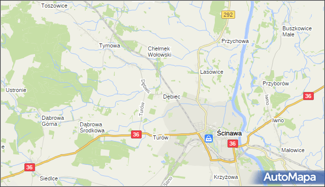 mapa Dębiec gmina Ścinawa, Dębiec gmina Ścinawa na mapie Targeo