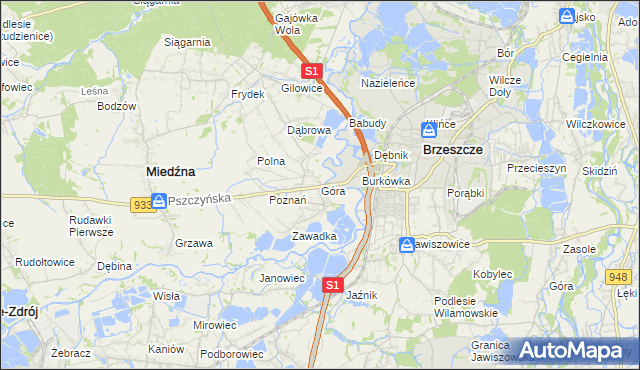 mapa Góra gmina Miedźna, Góra gmina Miedźna na mapie Targeo