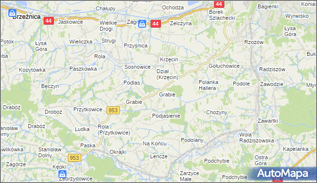 mapa Grabie gmina Skawina, Grabie gmina Skawina na mapie Targeo