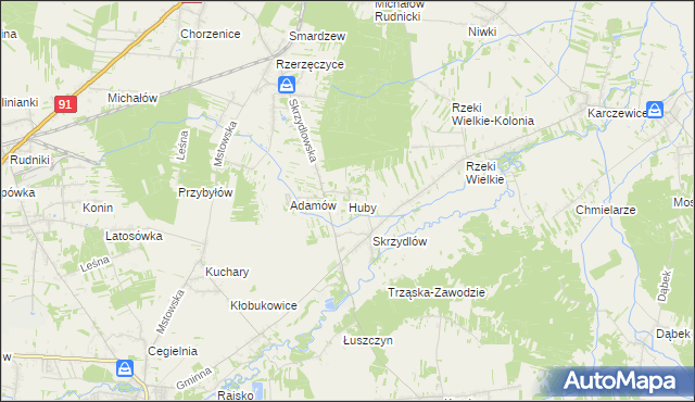 mapa Huby gmina Kłomnice, Huby gmina Kłomnice na mapie Targeo