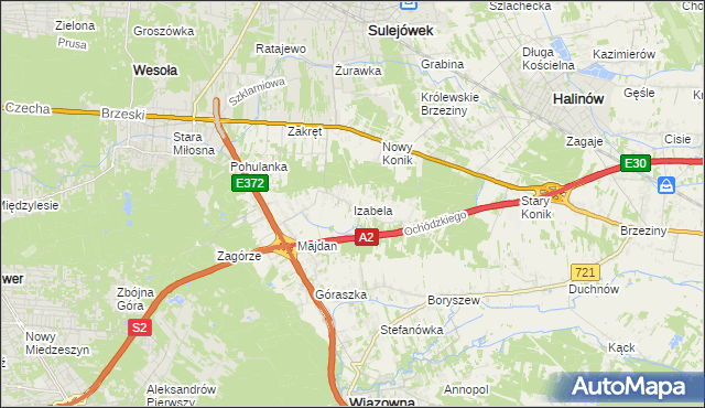 mapa Izabela gmina Wiązowna, Izabela gmina Wiązowna na mapie Targeo