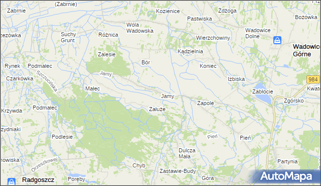 mapa Jamy gmina Wadowice Górne, Jamy gmina Wadowice Górne na mapie Targeo