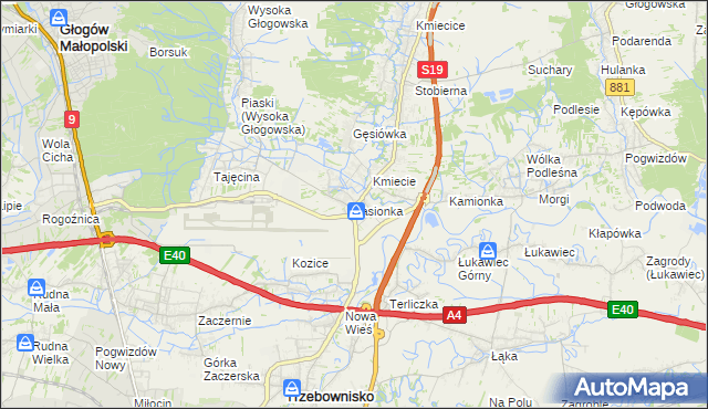 mapa Jasionka gmina Trzebownisko, Jasionka gmina Trzebownisko na mapie Targeo