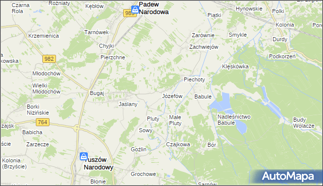 mapa Józefów gmina Tuszów Narodowy, Józefów gmina Tuszów Narodowy na mapie Targeo