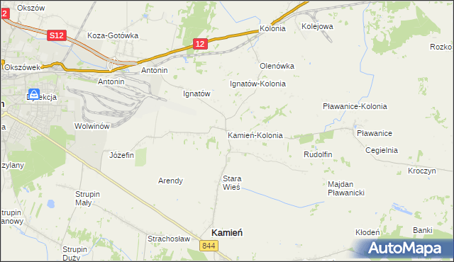 mapa Kamień-Kolonia gmina Kamień, Kamień-Kolonia gmina Kamień na mapie Targeo