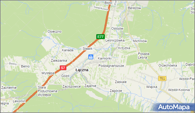 mapa Kamionki gmina Łączna, Kamionki gmina Łączna na mapie Targeo