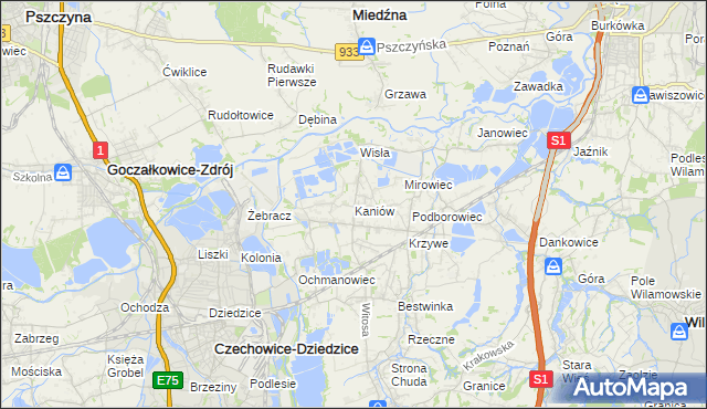 mapa Kaniów gmina Bestwina, Kaniów gmina Bestwina na mapie Targeo