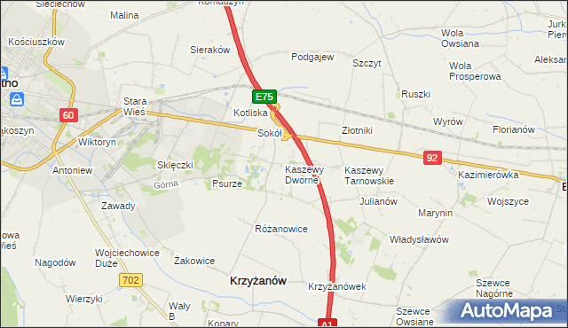 mapa Kaszewy Dworne, Kaszewy Dworne na mapie Targeo