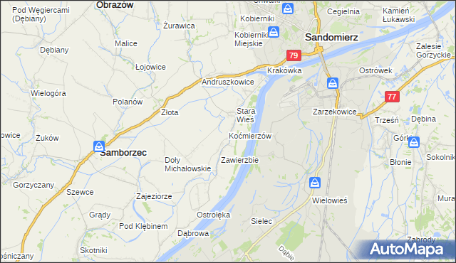 mapa Koćmierzów, Koćmierzów na mapie Targeo