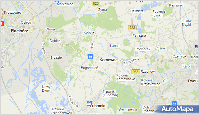 mapa Kornowac, Kornowac na mapie Targeo