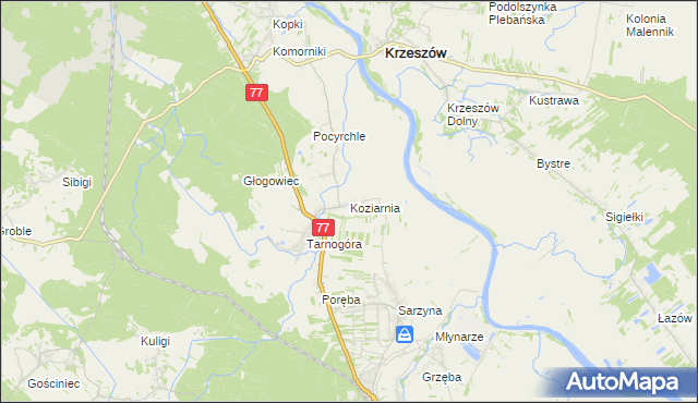 mapa Koziarnia, Koziarnia na mapie Targeo