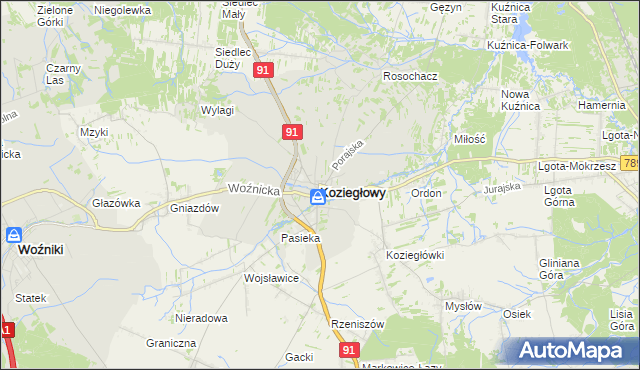 mapa Koziegłowy powiat myszkowski, Koziegłowy powiat myszkowski na mapie Targeo