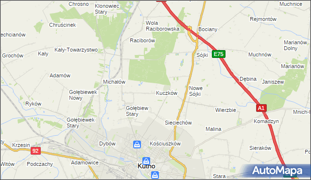 mapa Kuczków gmina Kutno, Kuczków gmina Kutno na mapie Targeo