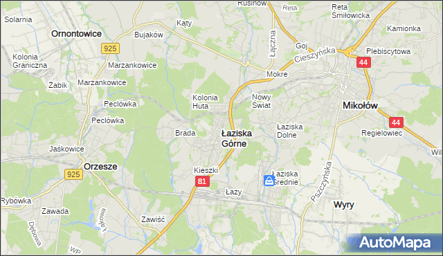 mapa Łaziska Górne, Łaziska Górne na mapie Targeo