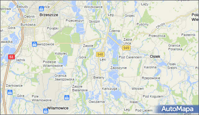 mapa Łęki gmina Kęty, Łęki gmina Kęty na mapie Targeo