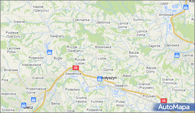 mapa Lisów gmina Skołyszyn, Lisów gmina Skołyszyn na mapie Targeo