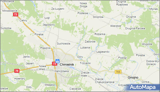 mapa Lubania gmina Chmielnik, Lubania gmina Chmielnik na mapie Targeo
