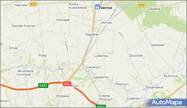 mapa Ludwinów gmina Niemce, Ludwinów gmina Niemce na mapie Targeo