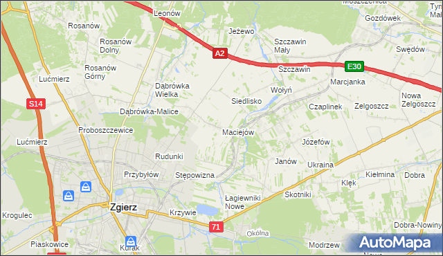 mapa Maciejów gmina Zgierz, Maciejów gmina Zgierz na mapie Targeo